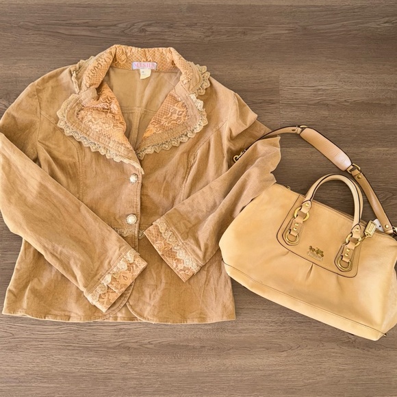 MISHA Vintage Y2K Tan Double-Breasted Corduroy Blazer Jazket Sz Large USA Made - Picture 4 of 14